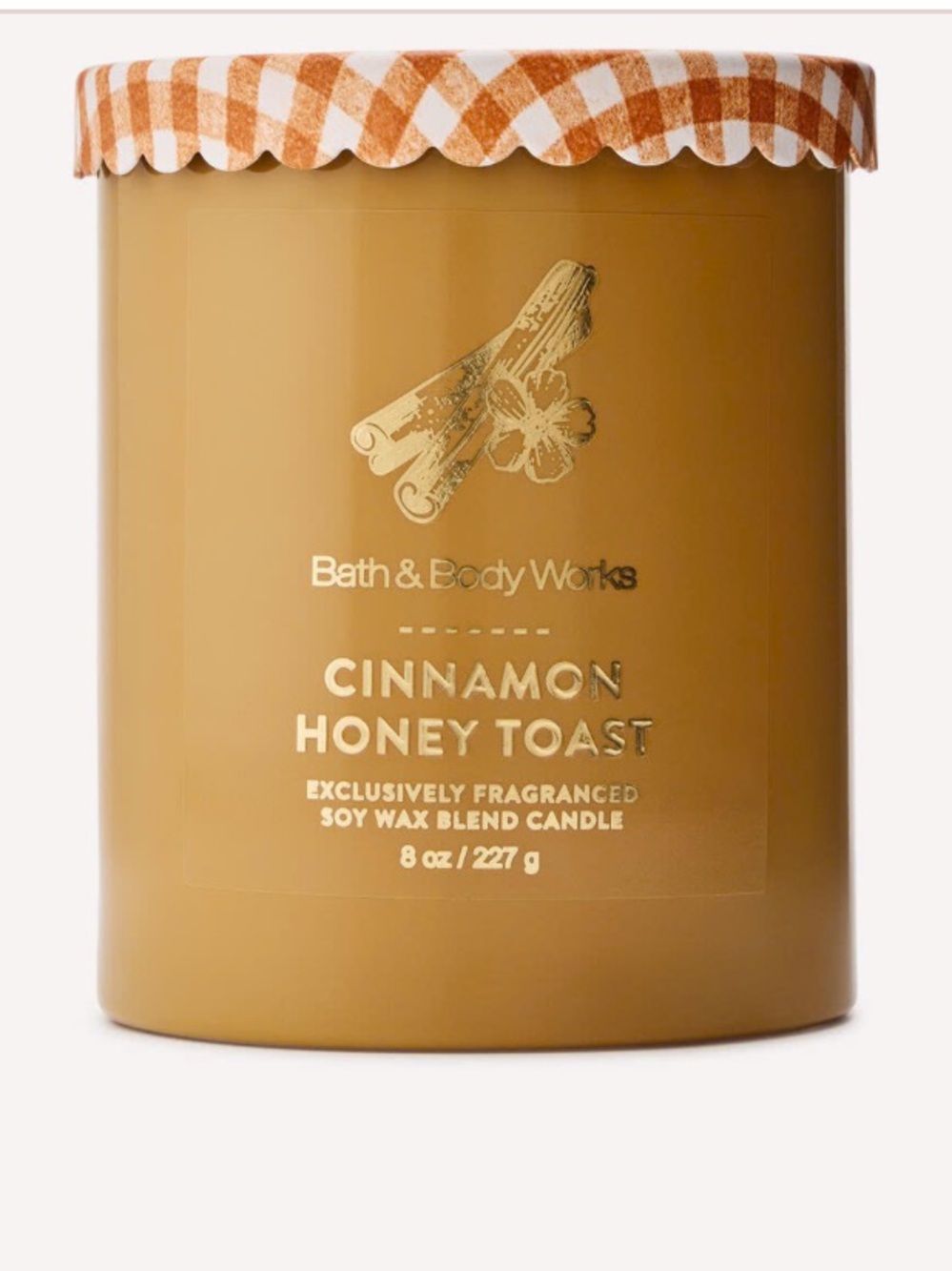 Bath & Body Works Cinnamon Honey Toast Single Wick Candle with Gingham Lid